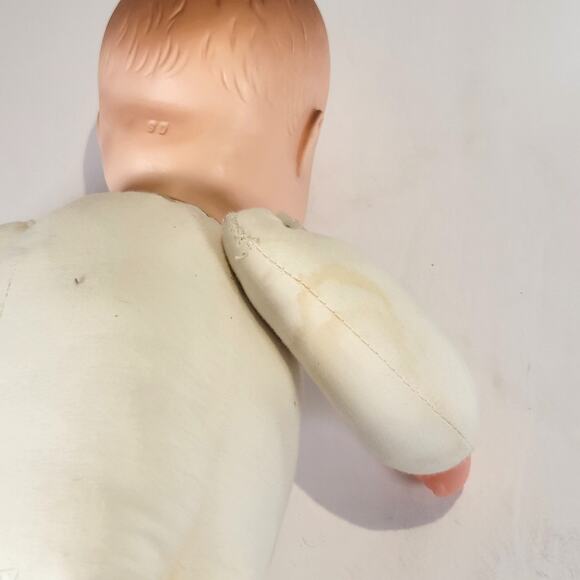 Vintage 13" Composition Baby Doll with Cloth Body and Sleep Eyes Bonnet Booties - Picture 10 of 16